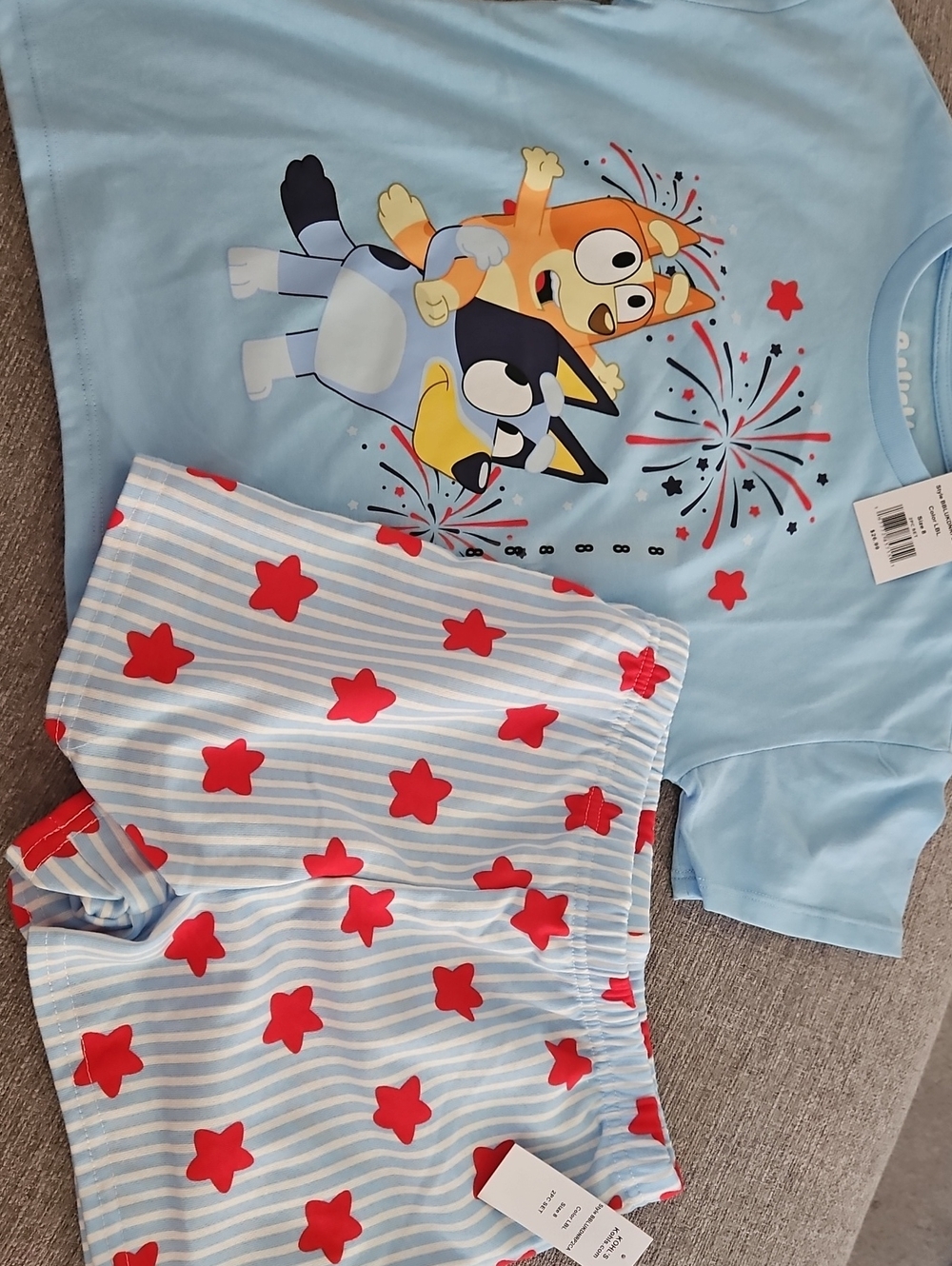 Bluey Fireworks Short Sleeve Tee & Shorts Set, Size 8